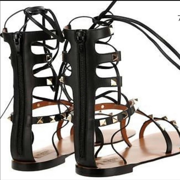 Valentino black rockstud lace up gladiator sandals - Picture 6 of 7